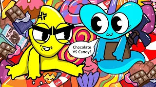 ESCAPING 100 LAYERS of CANDY vs CHOCOLATE! // YELLOW AND CYAN // Rainbow Friends Chapter 2 Animation