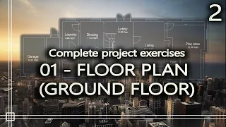 Autocad - Complete tutorial for beginners - floor plan (ground floor) - Part 2