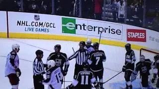 Jack "Sore Loser" Johnson shoves Stanley Cup WINNER Jeff Carter after losing to the Kings