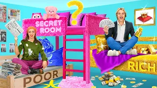 COOL RICH vs BROKE ROOM MAKEOVER || DIY Hacks for Virtual Secret Room! Ideas by 123 GO! Genius