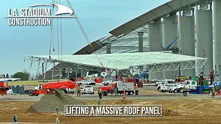 LA Stadium Construction | Massive Roof Panel Lift for Crane Install