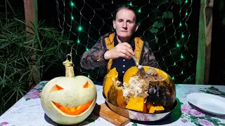 Meat and Rice-Stuffed Pumpkin: A Delicious Halloween Treat with Chestnuts and Walnuts