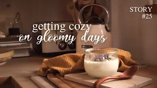 Gloomy winter days - being cozy in my kitchen making yoghurt & knit a bit | slow living silent vlog