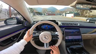 2022 Mercedes-Maybach S580 Luxury sedan. POV Relaxing drive