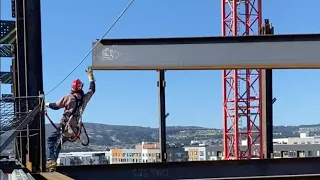 Union ironworkers hanging iron in San Francisco California