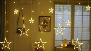 Quace 12 Stars 138 LED Curtain String Lights, Window Curtain Lights with 8 Flashing Modes