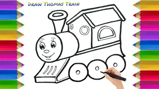 Train drawing for kids | Thomas train drawing step by step | Cute Easy Train Drawing. #thomastrain