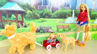 Dog pulls Skater Barbie! Doggie Park! Dream House New Furniture! Hündchen Chiot boneka Cachorro جرو