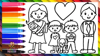 Dibuja y Colorea Una Familia De 6 👩👨👶👧👦🐶🌈 Dibujos Para Niños