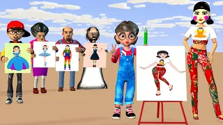 Scary Teacher 3D vs Squid Game Draw and Style for Squid Game Doll Nice or Error 5 Times Challenge