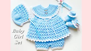 How to crochet this beautiful crochet baby dress set, EASY baby frock VARIOUS SIZES