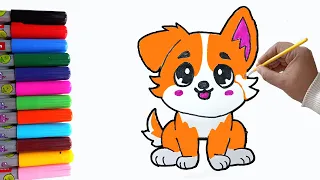 how to draw cute puppy for kids | Easy puppy dog drawing | how to draw puppy step by step