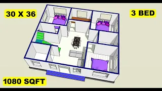 30 X 36 house plan II 30 x 36 ghar ka naksha II 3 bhk house plan