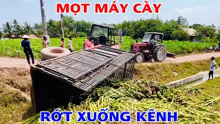 Giải cứu mọt máy cày chở cây thuốc lá vàng rớt xuống kênh ở hảo đước châu thành