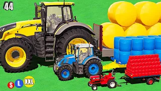 TRANSPORTING & HARVESTING COLORED BALES w/ MINI & GIANT TRACTORS! Farming Simulator 22