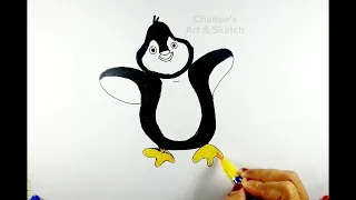 how to draw a penguin and colour it || Penguin drawing tutorial for beginner
