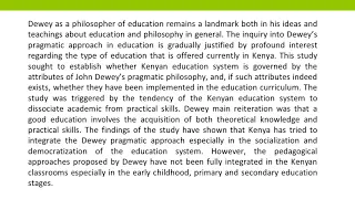 John Dewey's Experimentalism Philosophy and its Claim to the Kenyan Education System GJSSS 2018 41 3