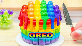 Rainbow Buttercream Cake Dessert 🌈 Melting Rainbow OREO Cake 🍫 How To Make Miniature Cake 🌈