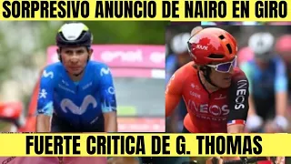 Nairo Quintana HACE SORPRESIVO ANUNCIO EN PLENO GIRO DE  ITALIA ¿ QUÉ PASÓ? / THOMAS FUERTE CRITICA