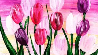 Как нарисовать тюльпаны гуашью. Рисуем цветы легко, поэтапно. Рисуем тюльпаны к 8 марта, легко.