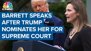 Amy Coney Barrett speaks after Donald Trump announces her nomination for Supreme Court