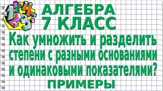 УМНОЖЕНИЕ И ДЕЛЕНИЕ СТЕПЕНЕЙ С РАЗНЫМИ ОСНОВАНИЯМИ И ОДИНАКОВЫМ ПОКАЗАТЕЛЕМ. Примеры | 7 класс