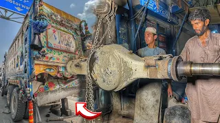 Repairing of over loaded Truck Rear Axle Tube Breaks | Down on the middle of the Road