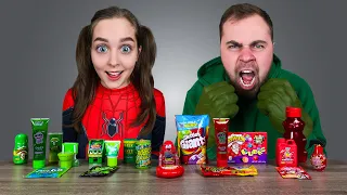 Green Food VS Red Food Challenge 레드 그린 푸드 챌린지 Hulk vs Spiderman Mukbang by HUBAGUM
