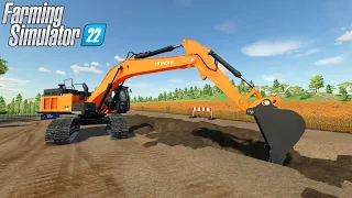 Farming Simulator 22 - HITACHI 470LC Crawler Excavator Digging A Trench