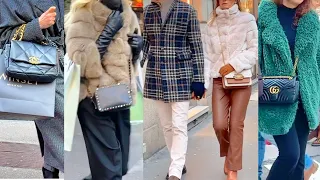 MILAN WINTER STREET FASHION 2024 🇮🇹WINTER OUTERWEAR WINTER COAT FAUX FUR ITALIAN STYLE #vanityfair