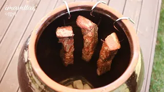 (SUB)🔥🏺항아리삼겹살훈제바베큐｜Pork BBQ Cooked Charcoal Pot Oven Korean Style(Clay Pot Roasted pork belly)항아리화덕