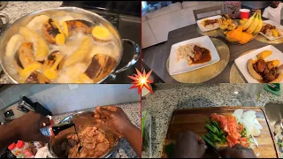 cooking stew chicken with DUMPLINGS/BANANA/PLANTAINS / SWEET POTATOES JAMAICAN STYLE 🇯🇲
