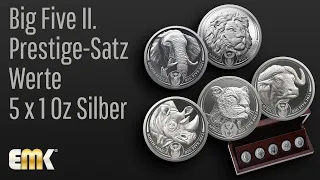 Big Five II. Prestige-Satz 5 Werte 5 x 1 Oz Silber Polierte Platte