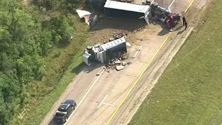 News Brief -- 1 killed in crash involving 4 semi trucks