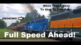 Heavy Pulpwood Train Stops At Troubled Crossing, Then Full Speed Ahead! #trains | Jason Asselin