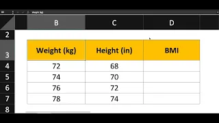 Excel - Body Mass Index Calculation