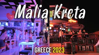 Malia Crete, nightlife, walking tour 4k, Kreta, Greece 2023