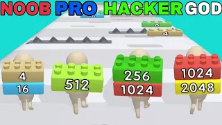 NOOB VS PRO VS HACKER VS GOD in Brick Runner 2048