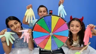 MYSTERY WHEEL OF SLIME GLOVES CHALLENGE!! Family Fun Video