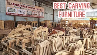 Best Carving Wood Furniture from Factory | Teak Wood Double Bed, Sofa | Saharanpur Furniture Market