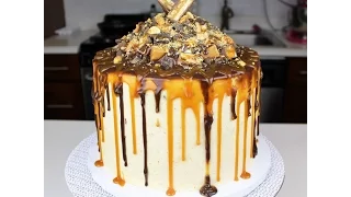 Chocolate Caramel Snickers Cake I CHELSWEETS