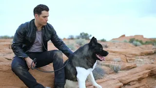 Henry Cavill and his dog Kal behind the scenes of his Men's Journal photo shoot