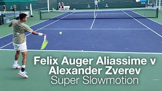 Court Level Felix Auger Aliassime v Alexander Zverev - Slowmotion Forehand Practice Indian Wells