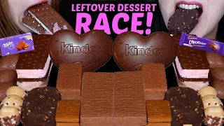 ASMR EXTREME LEFTOVER DESSERT RACE! DARK CHOCOLATE DOVE ICE CREAM BARS, MILKA CAKES, CADBURY, KINDER