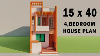 15x40 4 Bedroom house plan,3D makan ka naksha,Nee 3D house elevation,15*40 ghar ka naksha