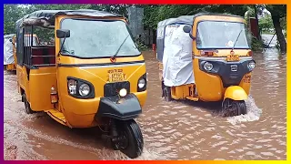 Auto Rickshaw's 3 Wheeler Driving with Passengers in Full Flood Water Video | Tuk Tuk Racing