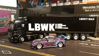 Mini GT-Silhouette Works GT Nissan 35GT-RR Ver.1 #245,  LBWK Merc-Benz Actros/40ft Container #215