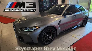 NEW ARRIVAL! 2023 BMW M3 Competition M xDrive Skyscraper Grey Metallic Fiona Red/Black Merino