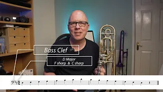 Trombone D Major Scale with notes and slide positions