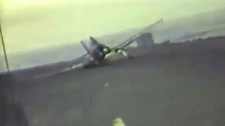 Grumman F6F Hellcats Land on Aircraft Carrier Flight Deck